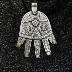 Authentic Moroccan Amulet: Hand of Fatima (Khamsa) - Vintage Berber Silver Jewelry from North Africa