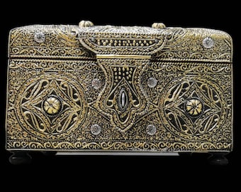 Handmade Moroccan Cedar Box: Vintage Berber Silver & Brass Decor