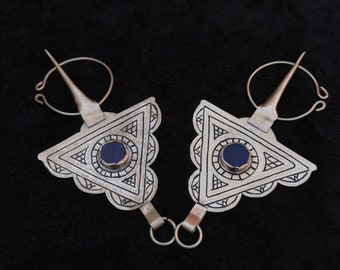2 Vintage Berber Silver Fibula Brooches: Moroccan Tribal Jewelry