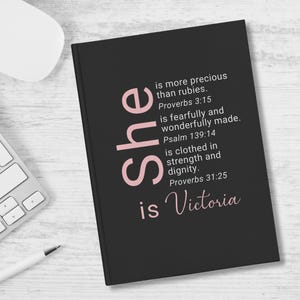 Personalized Christian Journal for Women, Bible Study Prayer Journal, Gift for Girls, Christian Gift, She is