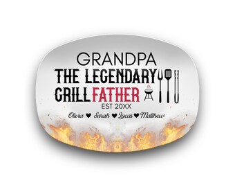 Grilling Plate for Grandpa | Personalized Platter Gift "The Legendary Grill Father" Gift for Father's Day Birthday Him Custom Christmas Gift