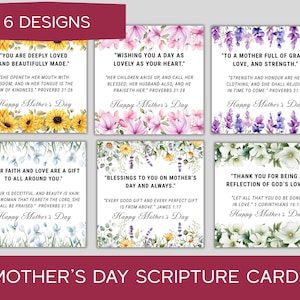 Cartões com versículos bíblicos florais para impressão para o Dia das Mães | Cartões com as Escrituras para a Mãe | Presente Cristão | Download Instantâneo | Etiquetas para Lembrancinhas de Igreja