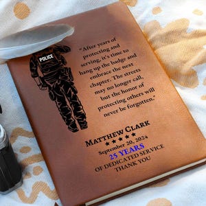Personalized Gift for Police Retiree, Retirement Gift, Law Enforcement, Thin Blue Line Leather Journal