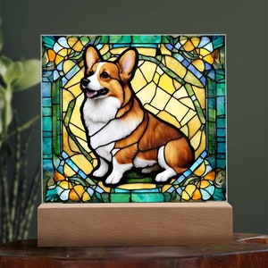 Corgi Acrylic Square Plaque - Unique Stained Glass Design- Birthday/Loss of Pet/Remembrance/Christmas