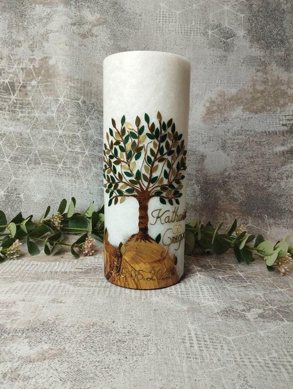 Hochzeitskerze Lebensbaum Holz 2