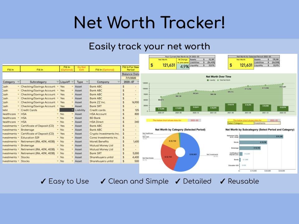Net Worth Tracker Google Sheet Template - Etsy