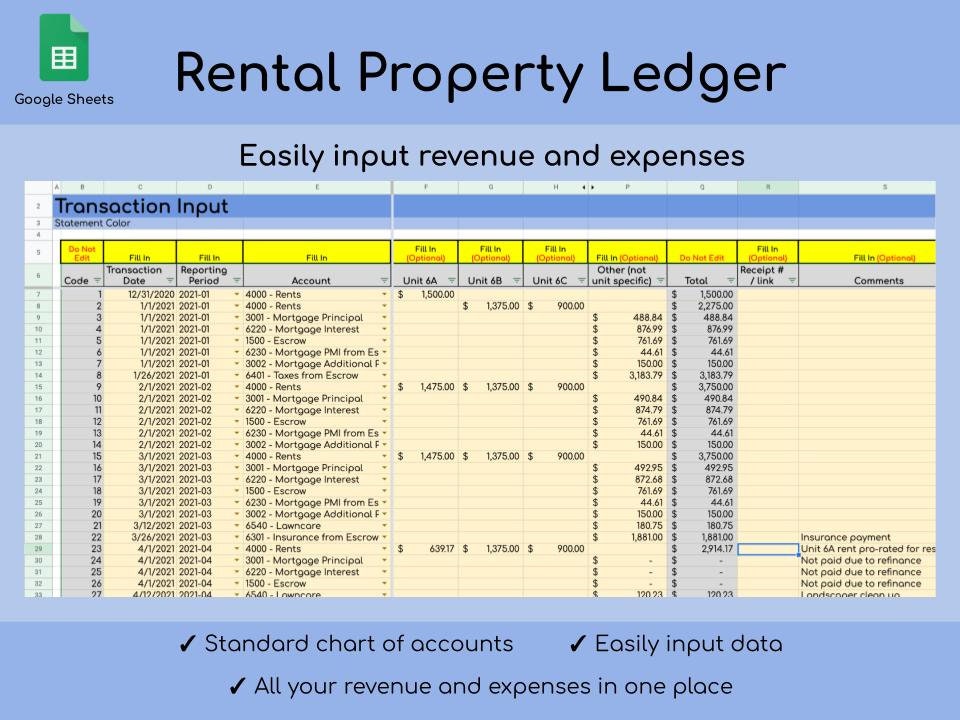 Rental Property Ledger for Revenues and Expenses Etsy