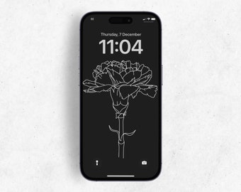 Carnation Birth Month Flower iPhone Wallpaper, Zodiac Phone Background, Home Lock Screen Art, iPhone Wallpaper Dark Aesthetic, Line Art