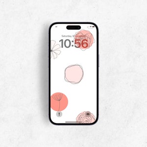 オレンジ色の花の iPhone 壁紙、花柄の携帯電話の背景、ホーム ロック画面アート、iPhone 壁紙の自然な美しさ、線画の花