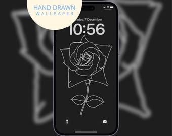 Rose Line Art iPhone Wallpaper, Birth Month Flower, Dark Aesthetic (Digital Download)