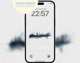 Misty Watercolor Tree Landscape iPhone Wallpaper (Digital Download)