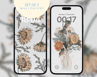 Watercolor Floral iPhone Wallpaper Set, Sunflower Bouquet (Digital Download)