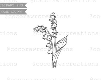 Lily of the Valley Hand Drawn Digital Clipart - PNG File - Digital Sticker - Hand Drawn Graphic - Single Clipart - Floral Art - Birth Flower