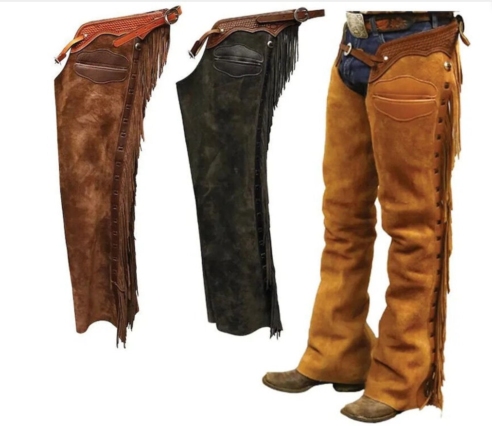 Handmade Western Style Cowboy Chap Fringes Suede Leather Pant Suede Leather Chap Riding Chaps