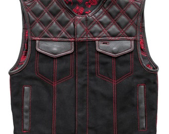 Men's Club Style Leather Denim Vest Stinger Hunt Club Vest Biker Vest Waistcoat