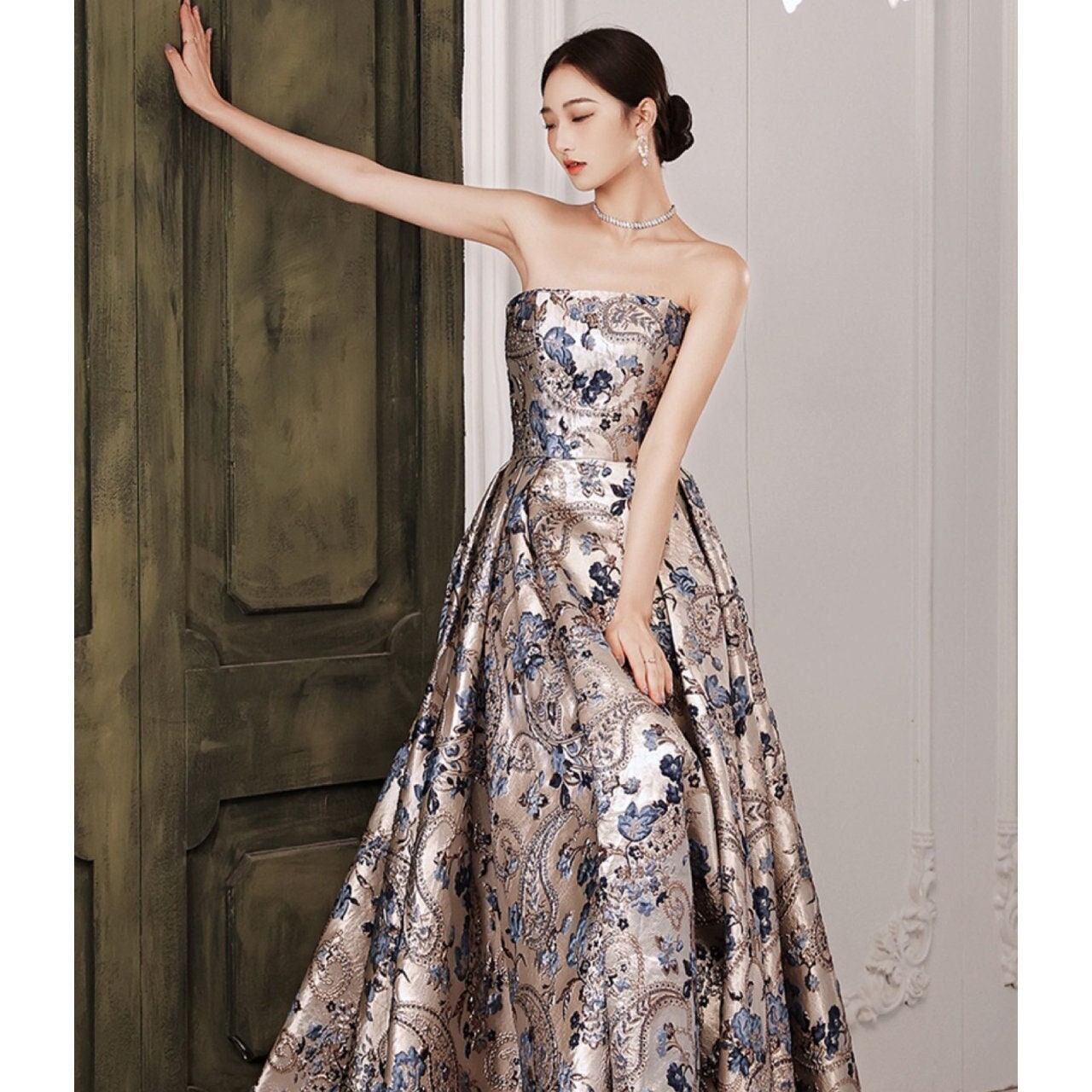 Jacquard top ball gown
