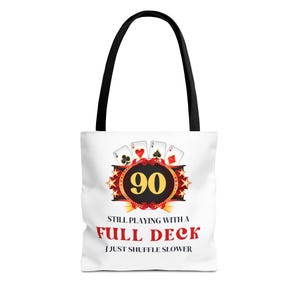 90e sac fourre-tout drôle d'anniversaire | jouer avec un deck complet | Cadeau pour personnes âgées, retraite, amateurs de casino, grand-père, grand-mère pour s'amuser