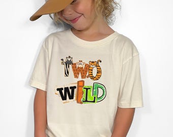 Two Wild Birthday Shirt Boy Girl Toddler 2nd Birthday Party Outfit Safari Animal Print T-Shirt for Kids Second Birthday Celebration Gift