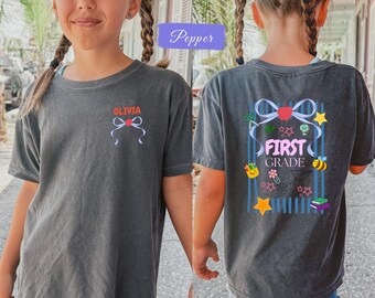 Personalized Back to School Shirt, First Grade Girl Tee, Custom School Name Shirt, Cute 1st Day Outfit, School Picture Shirt