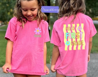 Personalized First Grade Shirt, Custom Kids Name Tee, Back to School Shirt, 1st Day of School Outfit, Girl School Tee, Grade Gift