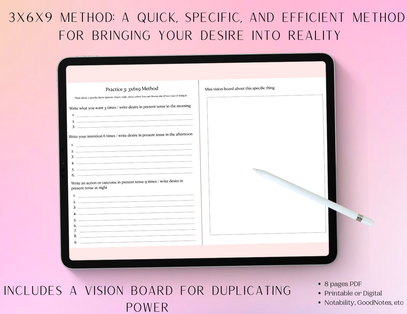 Buy 3x6x9 Manifestation Method Printable and Digital PDF goodnotes ...