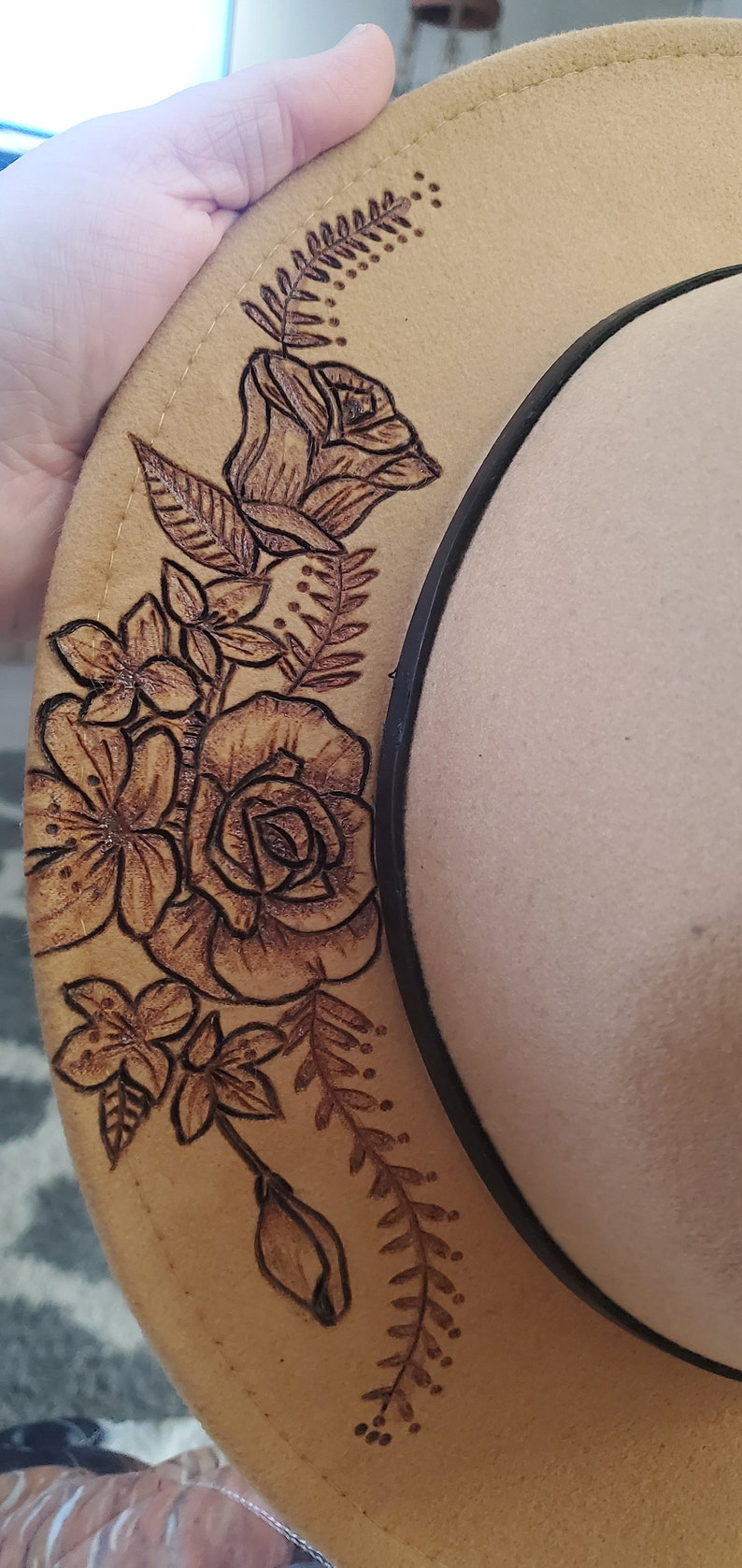 Wood Burned Felt Hats Etsy