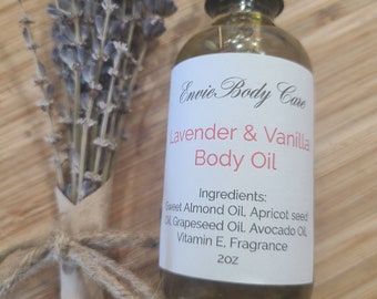 Olio corpo alla lavanda e vaniglia: calmante, lenitivo, vegano - 2 oz