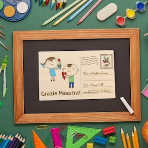 Cartolina biglietto regalo maestra con disegno bimbi - Personalizzabile con nome e dedica - idea regalo MAESTRE FINE ANNO