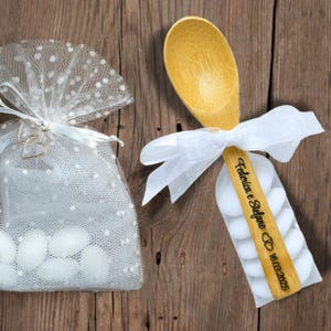 Cucchiaino in Legno Personalizzato per Matrimonio con Confetti, Bomboniera Segnaposto con Data Incisa