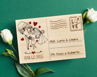 Cartolina biglietto auguri matrimonio in legno - porta soldi personalizzabile