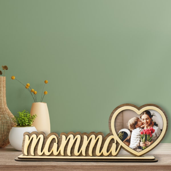 Cornice portafoto in legno con scritta mamma personalizzabile con foto – idea regalo Festa della Mamma