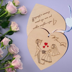 Biglietto auguri matrimonio in legno - porta soldi personalizzabile a forma di cuore