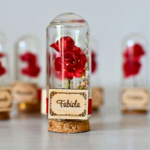 Bomboniera a cupola con rosa per gli ospiti, bomboniere di nozze, segnaposto personalizzato