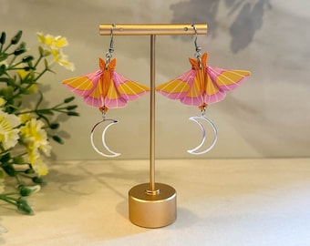 Rosy Maple Moth Earrings, Polymer Clay, Handmade, Valentines