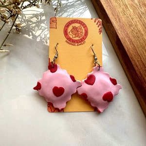 Heart ravioli earrings, polymer clay, handmade