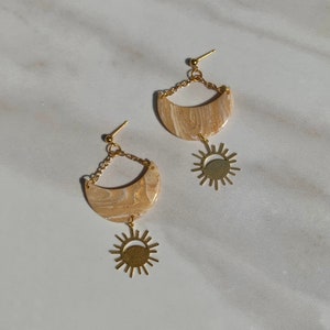 Boho half moon polymer clay earrings, handmade earrings, dangle earrings