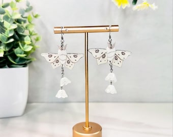 Silk Moth Earrings, Handmade, Polymer Clay