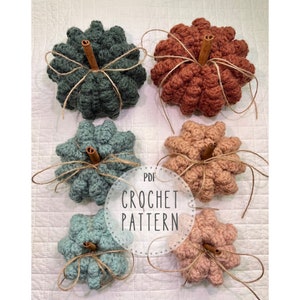 Crochet PDF Pattern / Rustic Bobble Pumpkin Set of 3 / Farmhouse Harvest Home Decor / Autumn Fall Centerpiece / Halloween Thanksgiving Decor