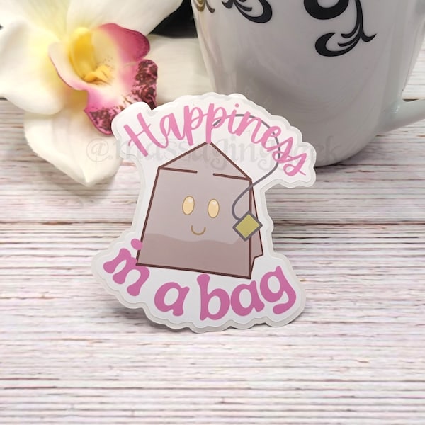 Happiness in a Bag Sticker, Kawaii Tea Sticker, Tea Lover Sticker, Tea Bringer iPad Sticker, Gift for Tea Lovers, Cute Tea Drinker Sticker