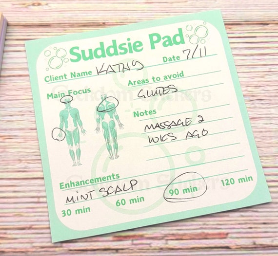 Massage Therapist Notepad: Suddsie Quick Soap Notes