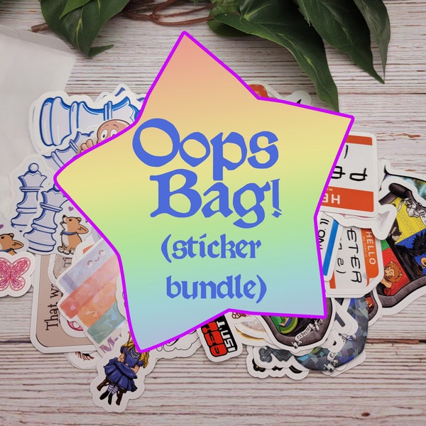 Oops Mystery Bag, 15 Sticker Bundle, Laptop Decal, Geeky Sticker, Hydro Sticker, Kawaii Geek Stickers, Kawaii Sticker, Nerd Nerdy Sticker