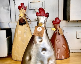 Cute Rustic Metal Chicken | Farmhouse Chicken Decor | Small Medium Large Options | Whimsical Country Kitchen Decor | Chicken Lover Gift