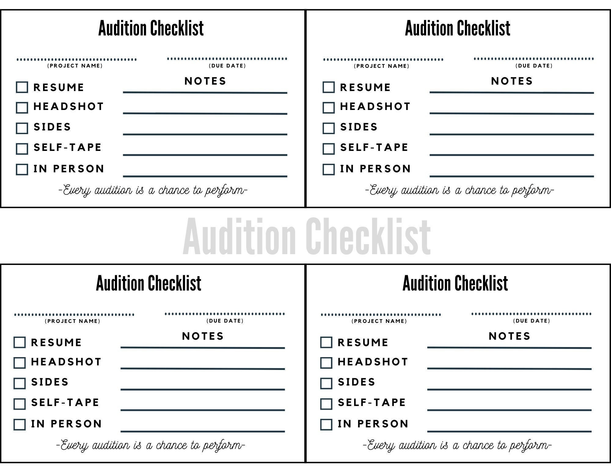 Audition Cheklist - Etsy