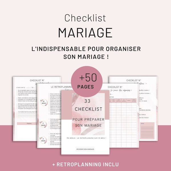 Checklist de mariage en français à imprimer - organisateur de mariage - planificateur de mariage - wedding planner checklist digital