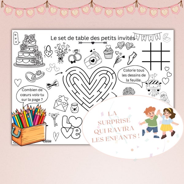 10 Set de table enfant mariage - Set de table activités mariage - Set de table jeux enfants mariage