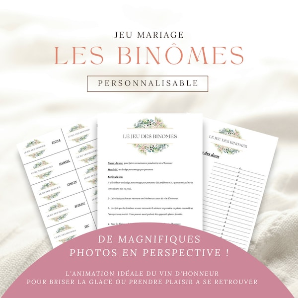 Jeu des binômes mariage - Jeu mariage à imprimer - Animation mariage - Jeu mariage - Version numérique à imprimer soi même