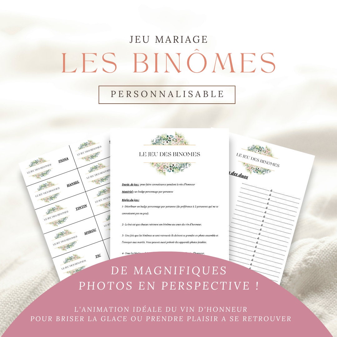 Jeu Des Binômes - Kit Animation Avec 20 Cartes & Stickers Cœur à Gratter Pour événements