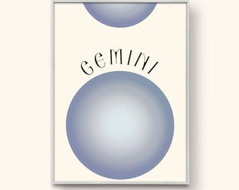 Gemini digital print, Zodiac wall art, Aura, Gradient DIGITAL DOWNLOAD