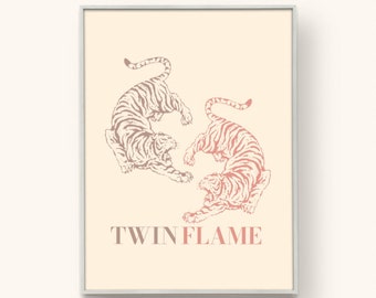 Twin Flame wall art, Tiger Illustration, Soul Mates art, Love wall art DIGITAL DOWNLOAD