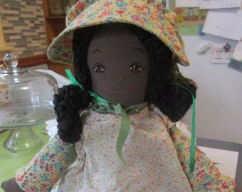 22 in, Prairie Doll, Cloth Doll, Handmade, Embroidered Face, African American Doll, Vintage Dolls, Handmade Doll, Ethnic Doll